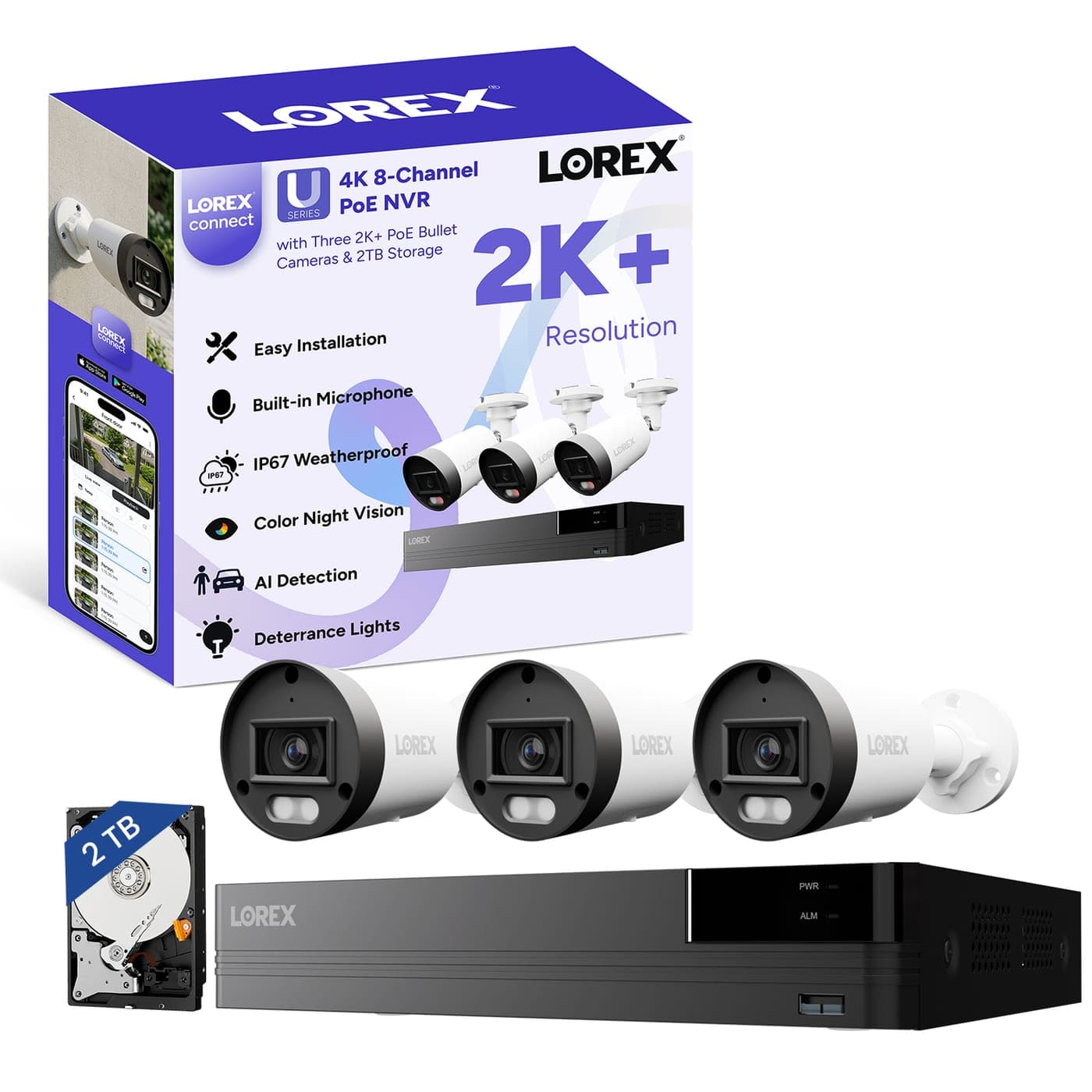 Lorex Connect U-Series 8-Channel 4K NVR with 3 Bullet Cameras